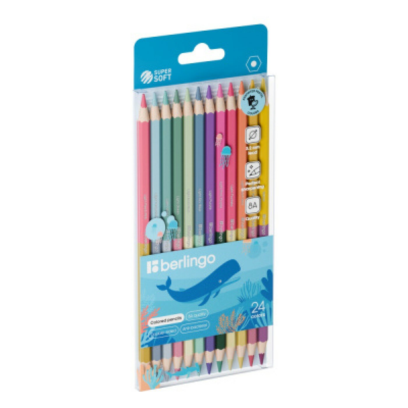 Карандаши цветные дереввянные 24цв 12шт BERLINGO SuperSoft Pastel