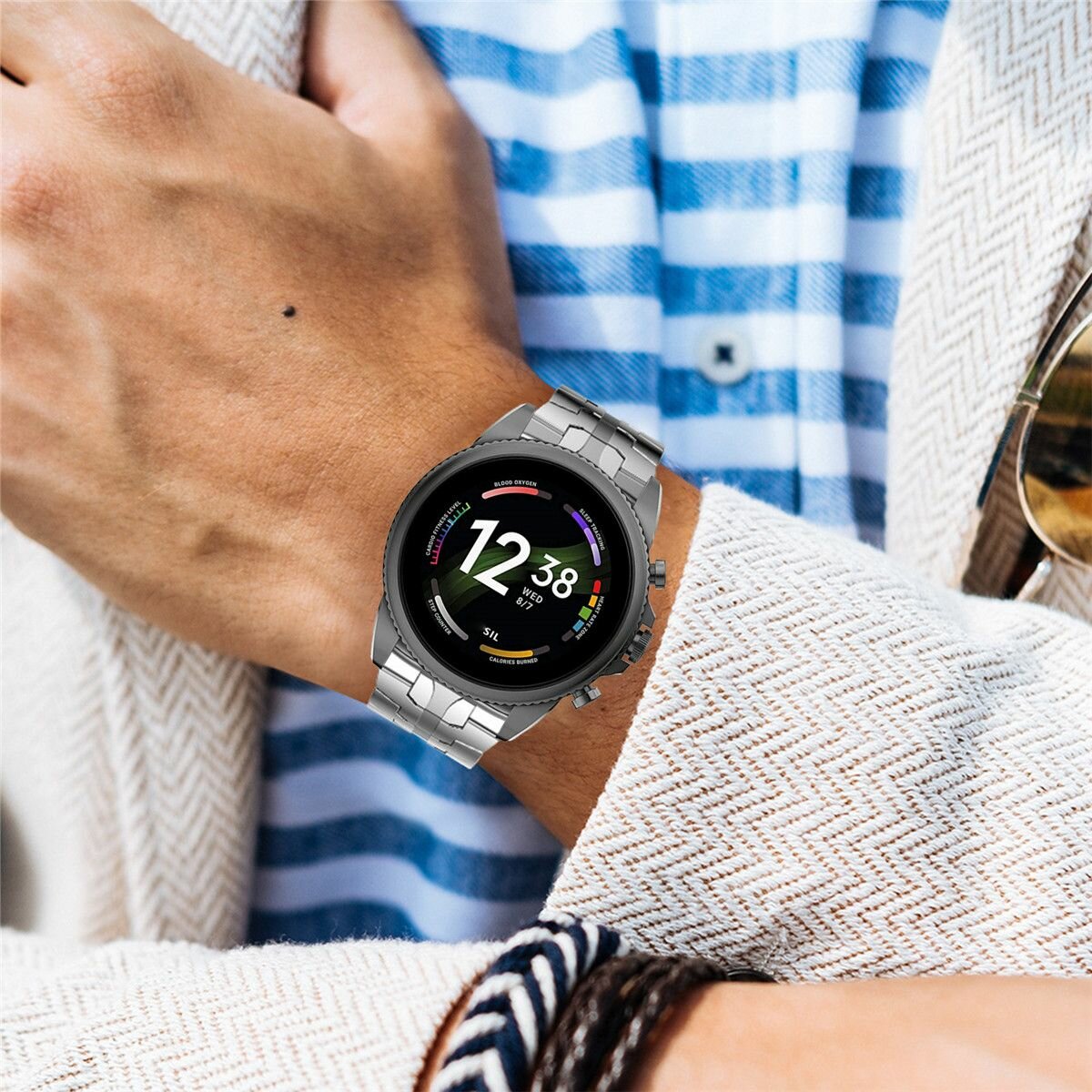 Ремешок MyPads для Amazfit T-Rex Ultra, металлический с блочной инкрустацией из нержавеющей стали — фото 1