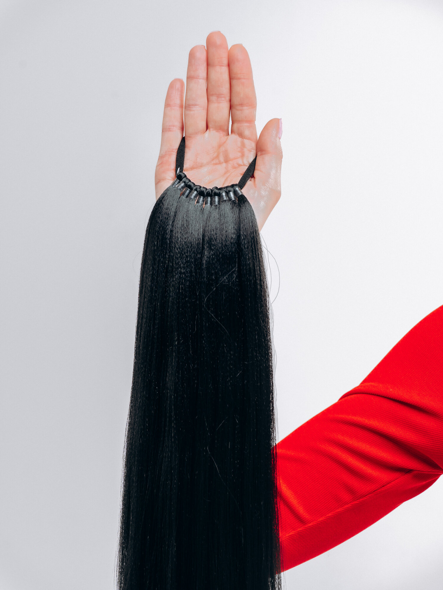 Хвост на резинке 10 прядей, 70 см, цвет черный, искусственные волосы — фото 1