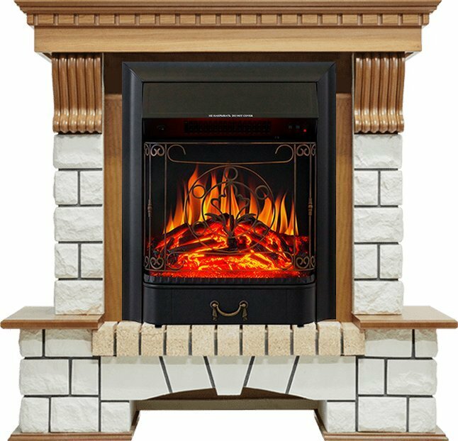 Каминокомплект Royal Flame Pierre Luxe - Дуб / Белый с очагом Majestic FX Black