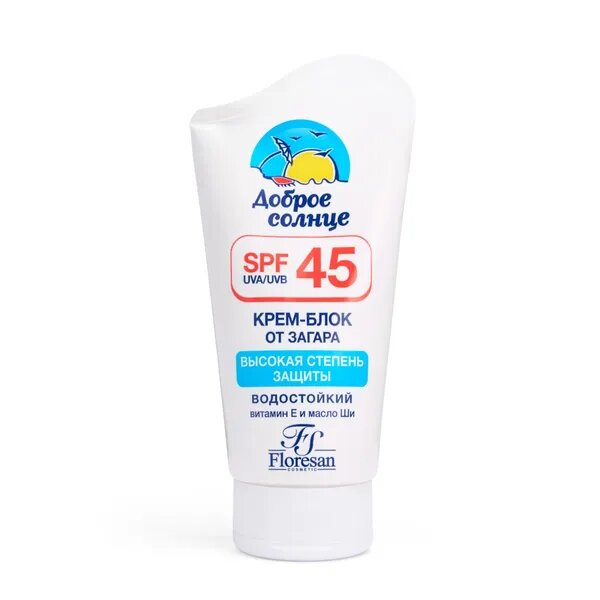 Изображение Floresan Крем-блок от загара SPF 45 водостойкий с витамином Е и D-пантенолом 125 мл
