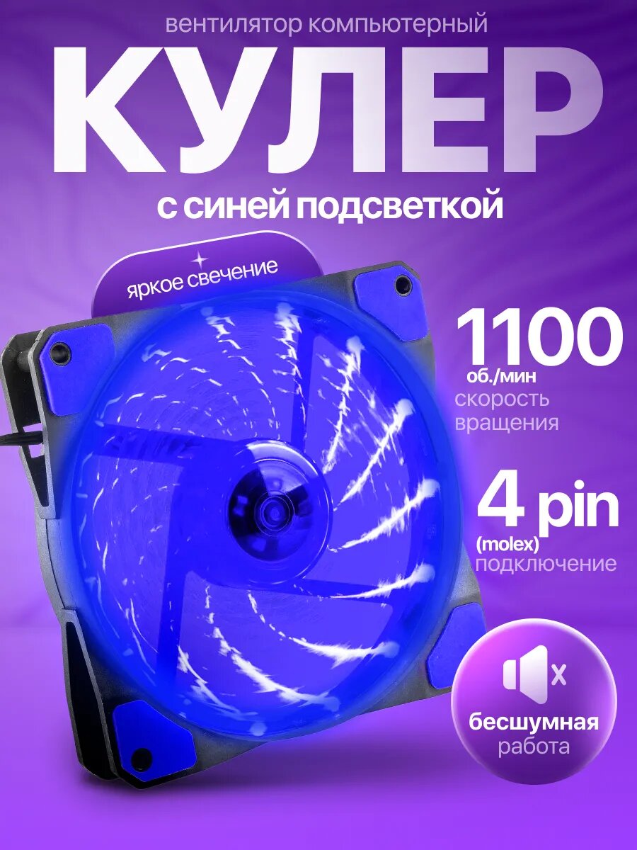 Кулер 120мм LED для ПК Синий