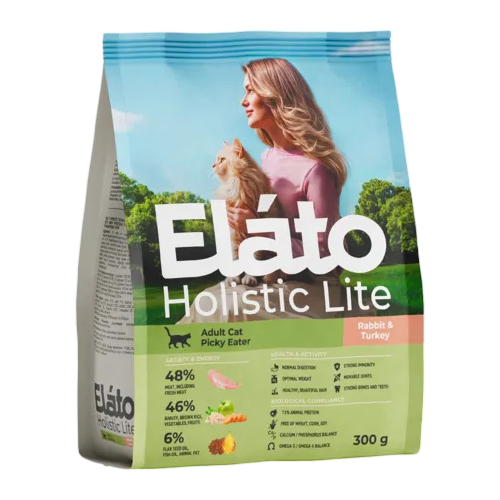 Корм Elato Holistic Lite для привередливых взрослых кошек, с кроликом и индейкой, 300 г