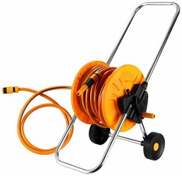 Набор для полива DEKO DKI025: катушка на колесах, шланг усиленный 1/2" 25м+2м, насадка для полива, коннекторы, 9 предмет