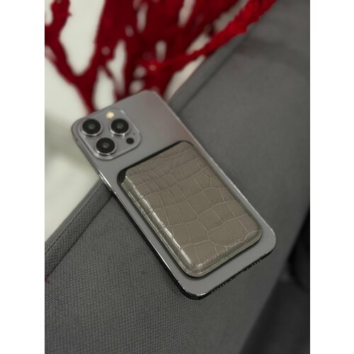 Кожаный картхолдер MagSafe для Apple iPhone / картхолдер на айфон / визитница магсейф / MagSafe Wallet/ картхолдер розовый питон