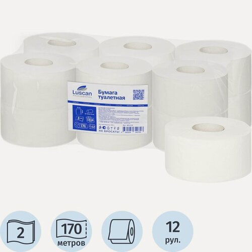 Изображение товара Бумага туалетная д/дисп Luscan Professional 2слбелцелвтул170м 12рул/уп