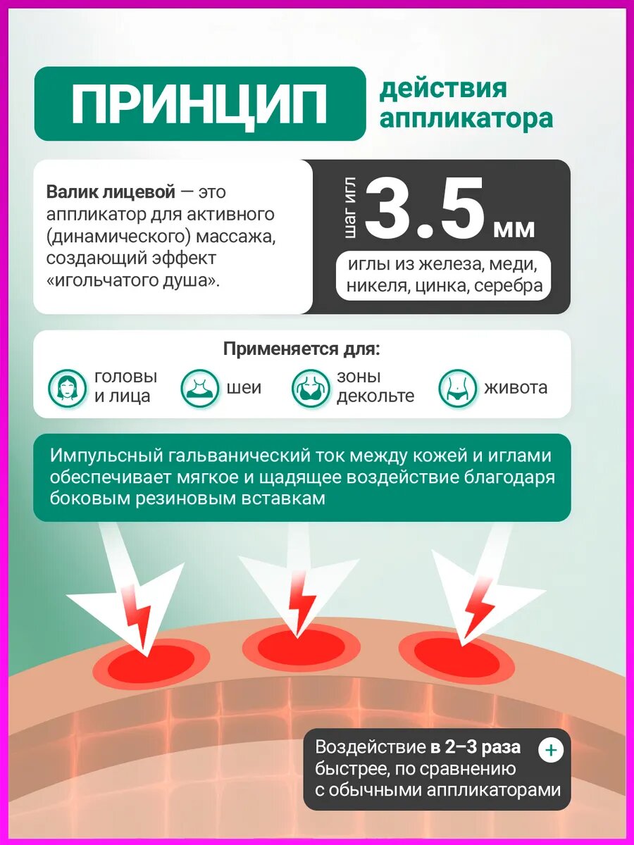 Аппликатор ляпко валик лицевой для лица роллер игольчатый, зеленый — фото 1