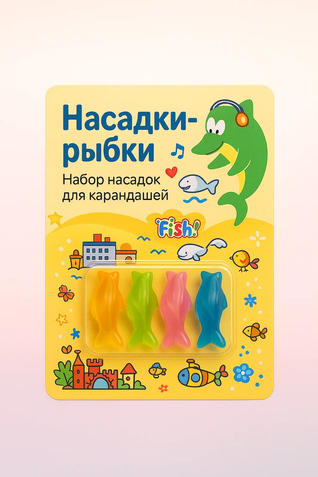 Набор насадок-рыбок на карандаши, 5 шт, для удобного письма и весёлого настроения