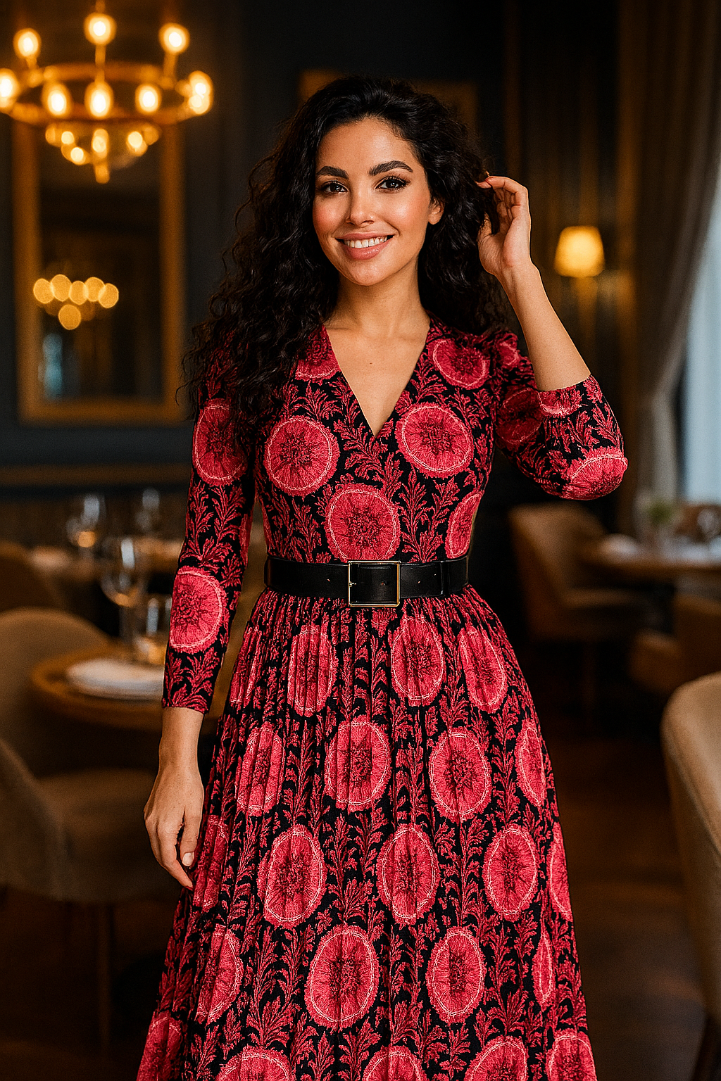 Платье  Вечернее платье из роскошного велюра — элегантность в каждом изгибе, Турция, размер 36, бордовый/черный — фото 1