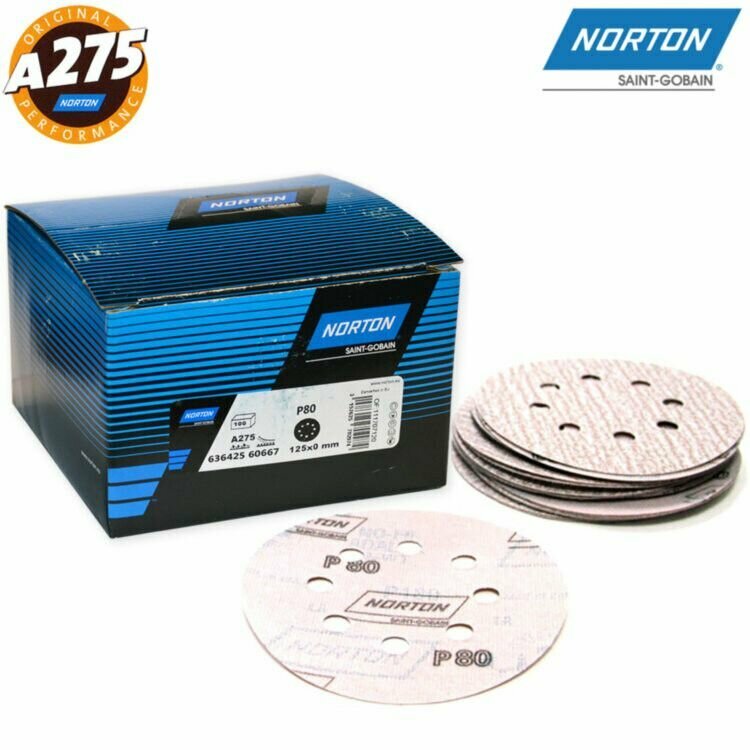 Шлифовальный круг Р320 125 мм 8 отверстий NORTON PRO - 5 шт.