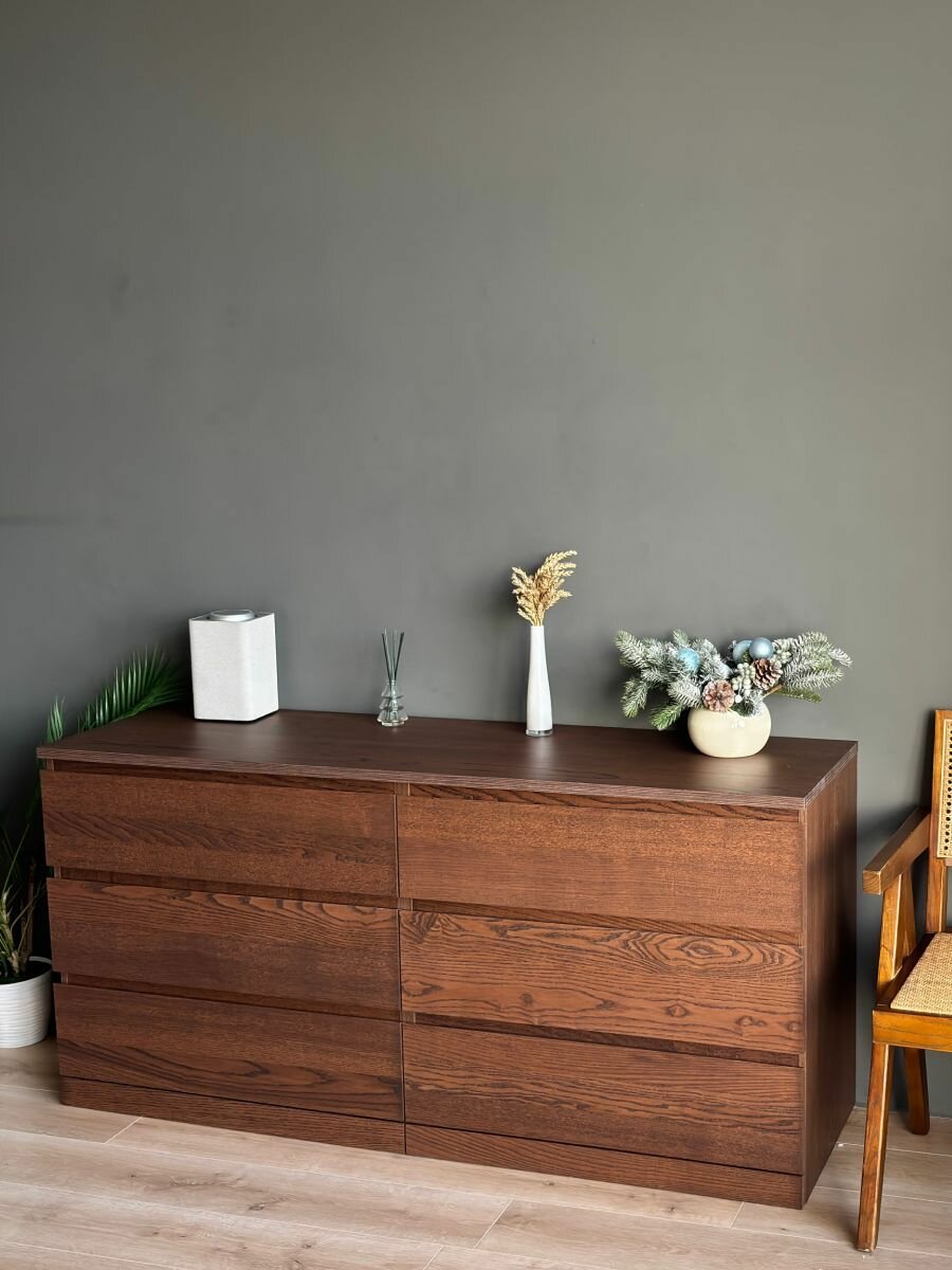 Комод с ящиками для одежды, ясень, литен (MALM IKEA), 6 ящиков, 160х48х77 см — фото 1