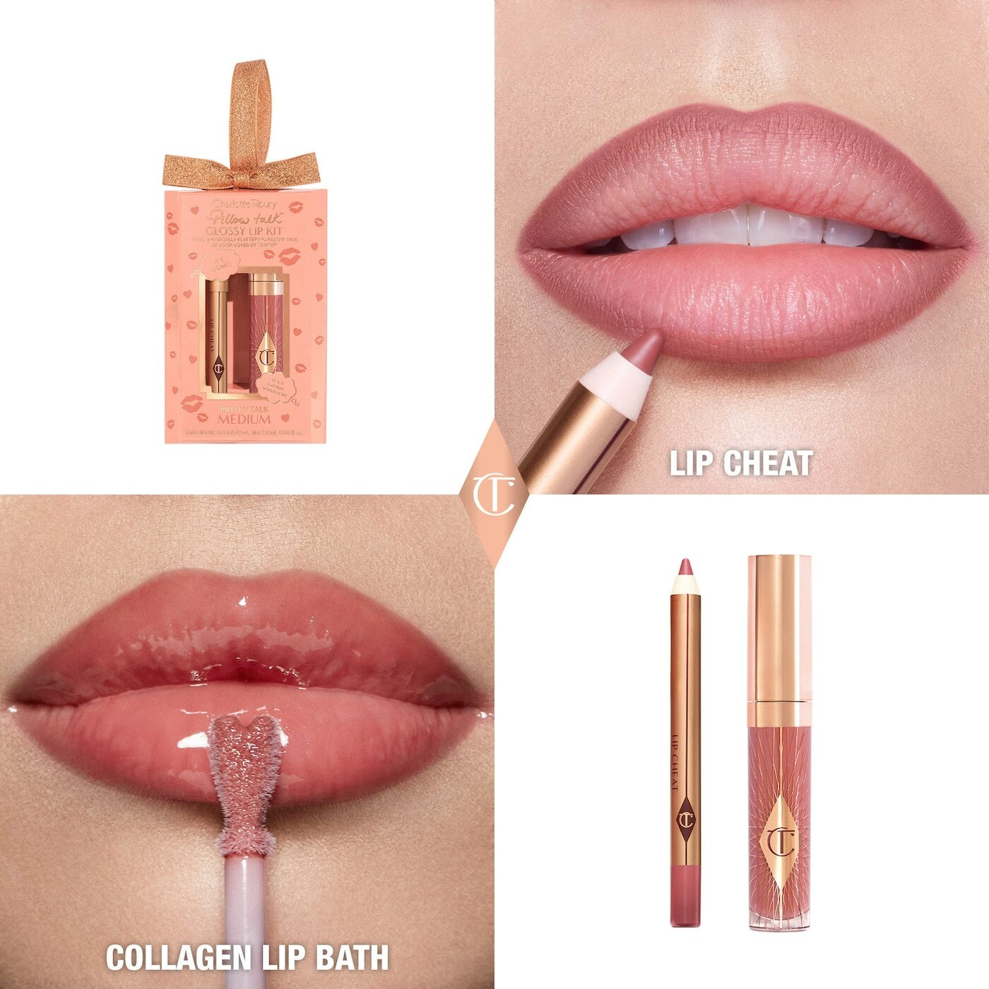 Набор для губ Charlotte Tilbury Mini Pillow Talk Glossy Lip Duos / оттенок Pillow Talk Medium — фото 1