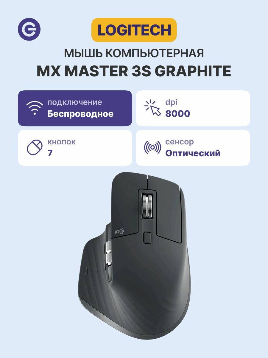 Мышь беспроводная LOGITECH MX Master 3S Graphite (910-006565)