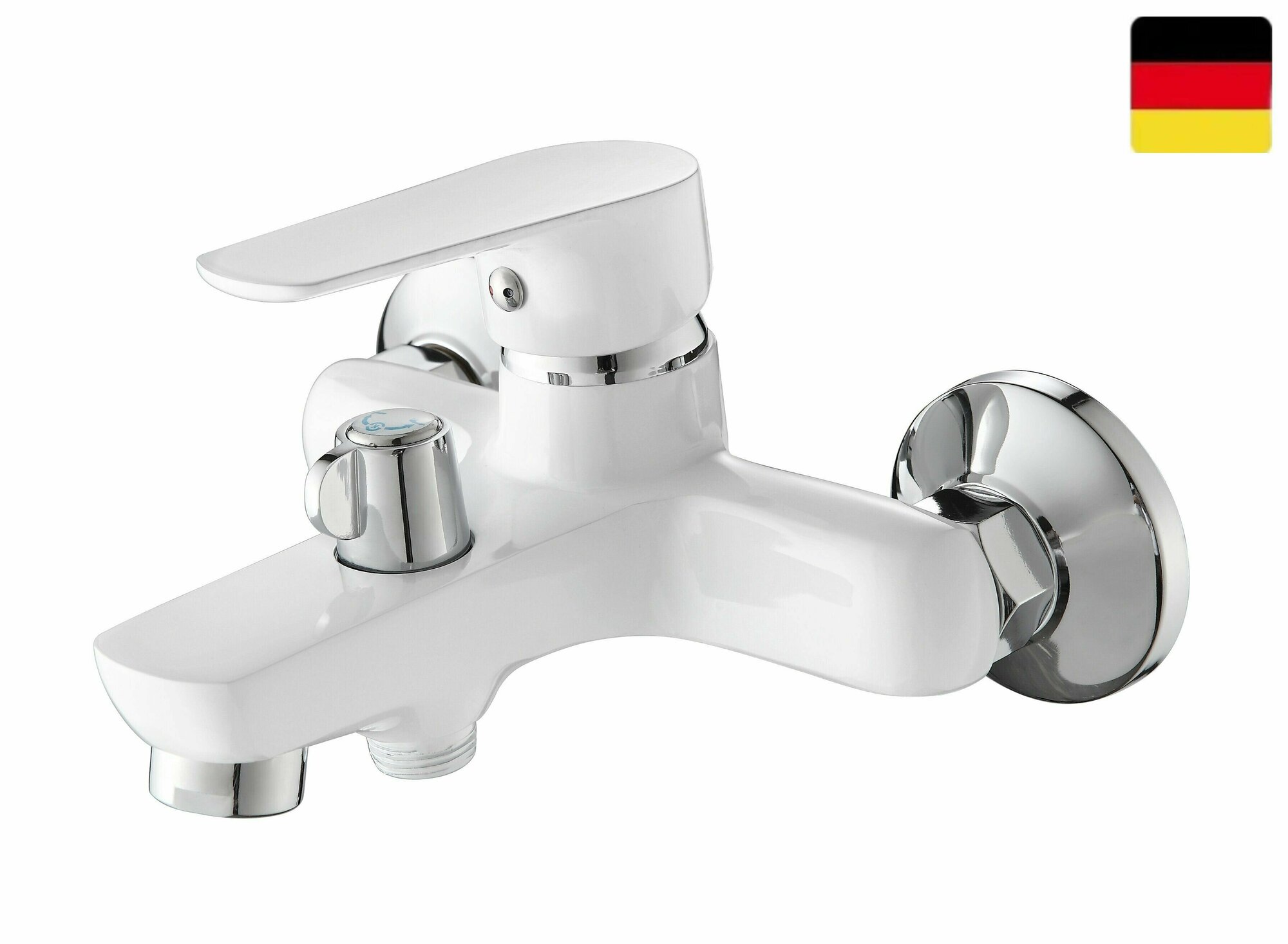 фото Смеситель для ванны однорычажный с душем, лейкой, шлангом, кран в ванную, короткий излив, белый