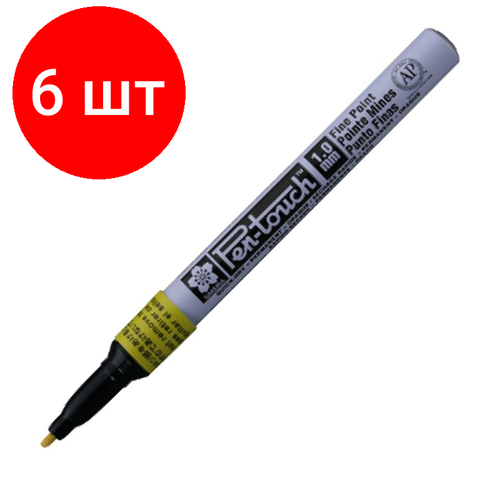 Комплект 6 штук, Маркер лаковый Sakura Pen-Touch 1 мм желтый XPMKA#3 комплект 6 штук маркер лаковый sakura pen touch 1 мм синий xpmka 36