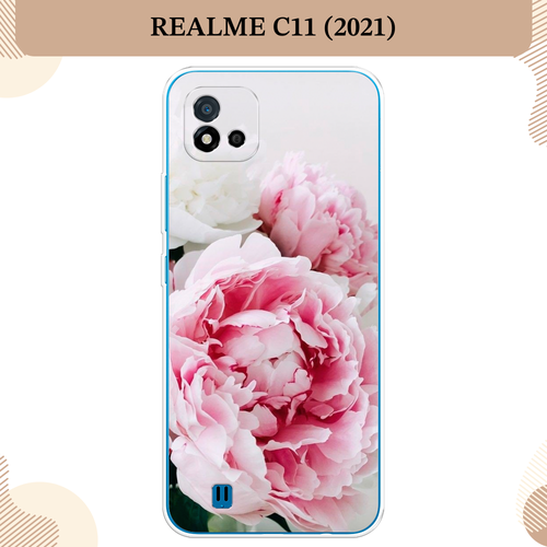 Силиконовый чехол Розовые и белые пионы на Realme C11 (2021) / Реалми С11 (2021) силиконовый чехол на realme c11 реалми с11 пионы розово белые