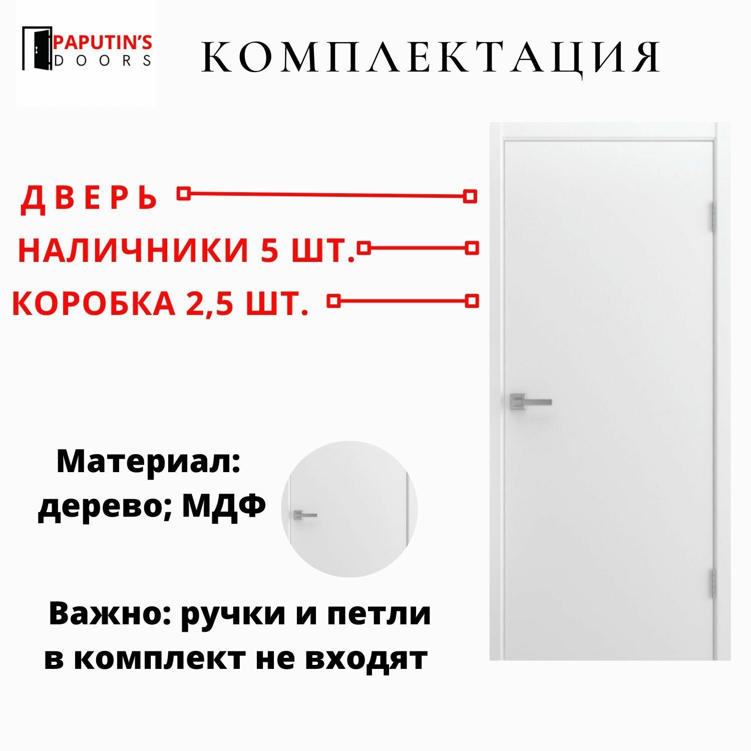 Дверь межкомнатная Z Глухая Эмаль Paputin's Doors 900 х 2000 мм Комплект