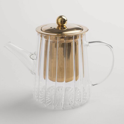 Изображение товара Чайник заварочный, 600 мл, золотистый, Camellia gold, Kuchenland, стекло/сталь