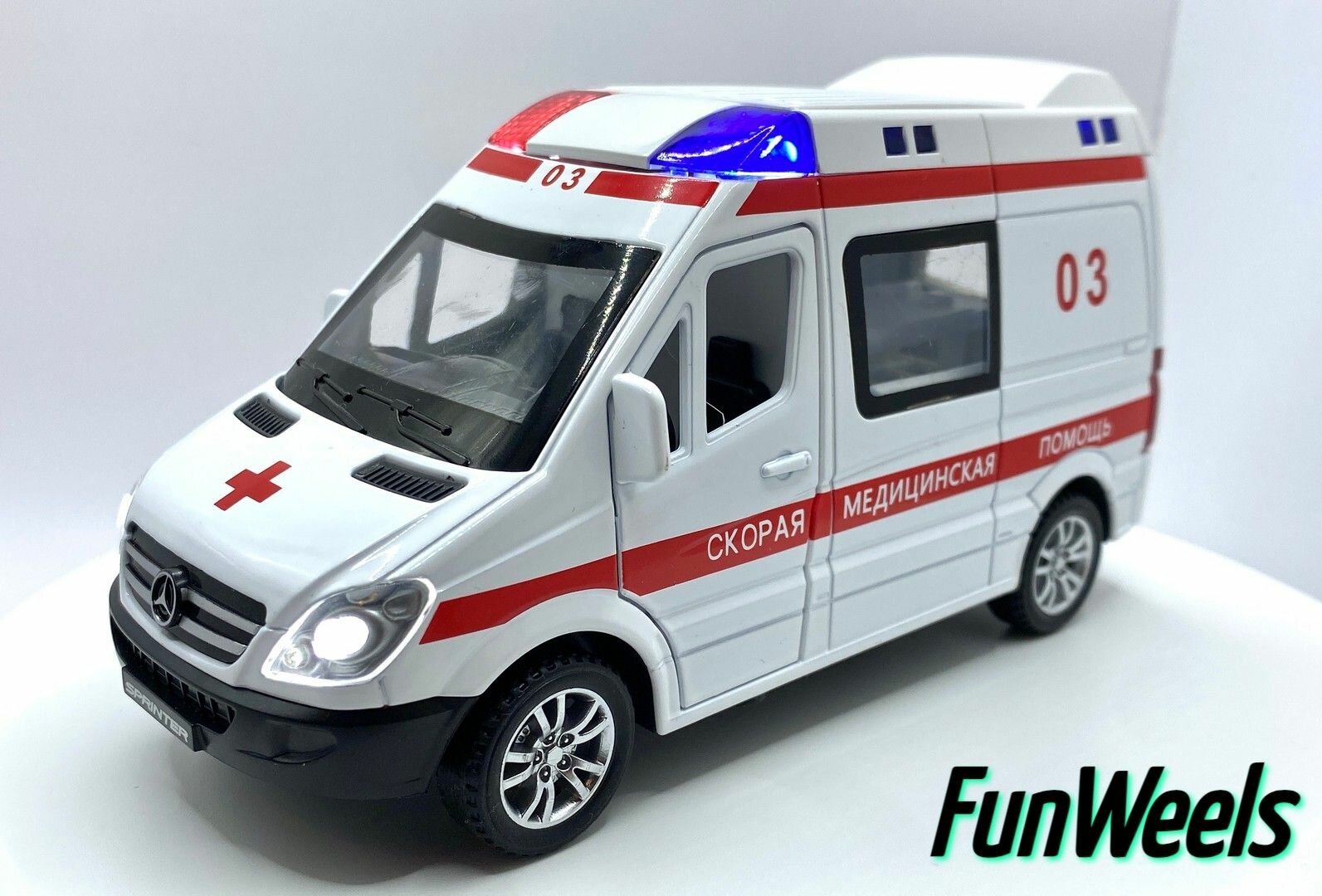 Детская игрушка металлическая Mercedes-Benz Sprinter Ambulance (Мерседес Бенз Спринтер Скорая Помощь) / Масштаб 1:32 -kpa