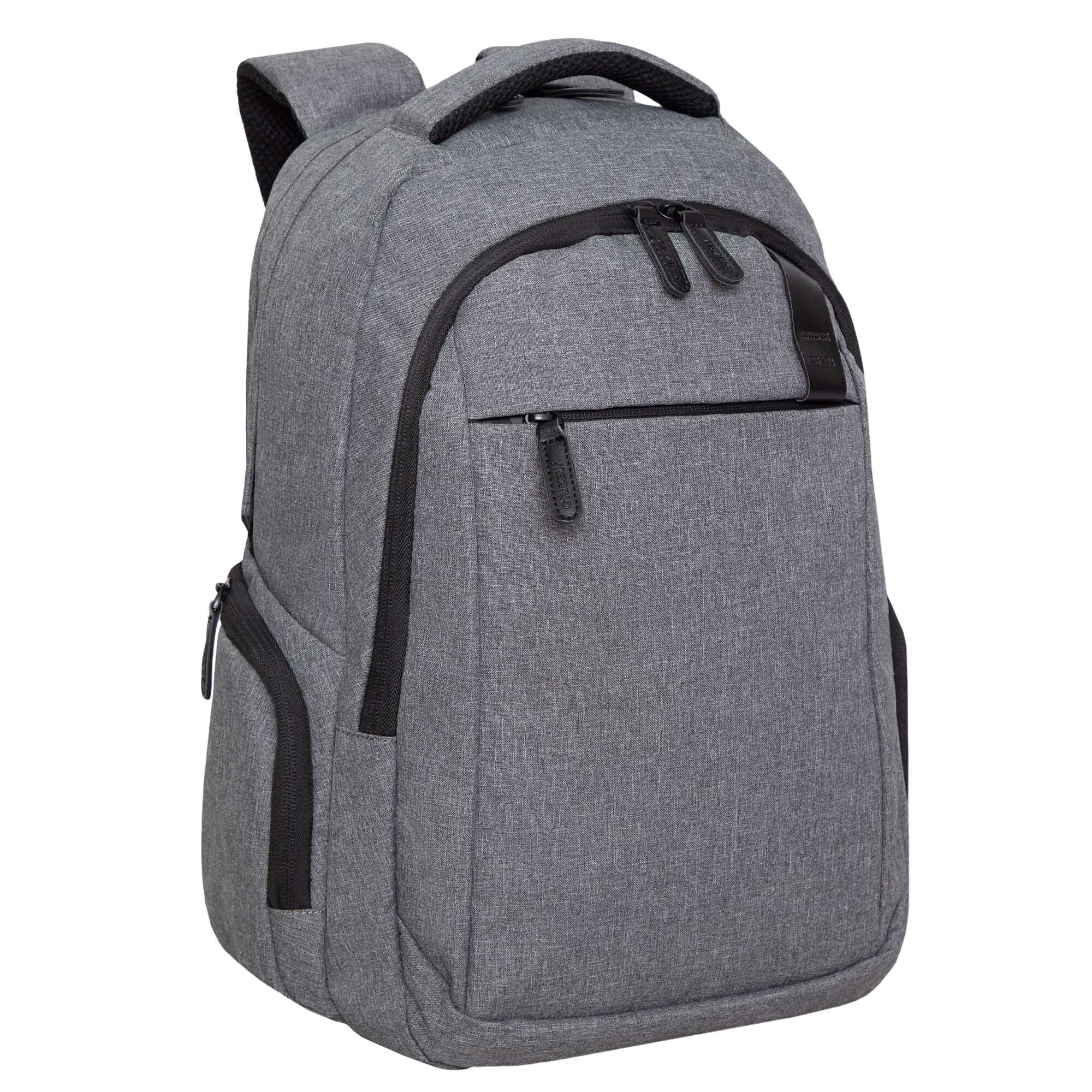 Рюкзак деловой с карманом для ноутбука 15", два отделения, мужской GRIZZLY RQ-310-1, серый-черный