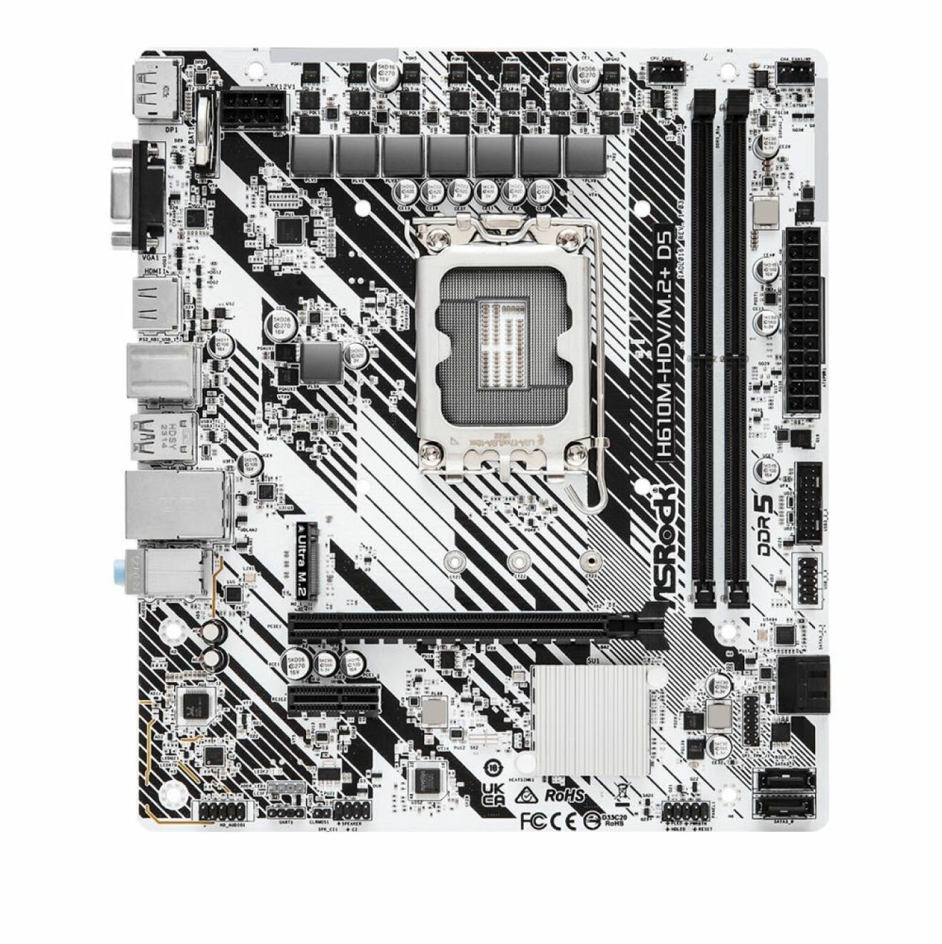 Материнская плата mATX ASRock (LGA1700, H610, 2*DDR5 (5600), 4*SATA 6G, M.2, 2*PCIE, Glan, D-Sub, HDMI, DP, USB Type-C, USB 3.2, 4*U - фото №9