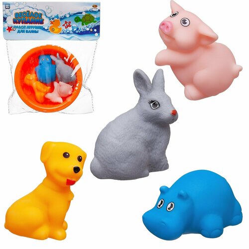 Набор резиновых игрушек для ванной Abtoys Веселое купание Любимые животные 4 фигурки и ванночка PT-01503набор2 116₽