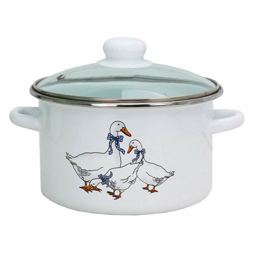 Кастрюля гуси 3л 18см эмал сталь стеклянная крышка 4197₽