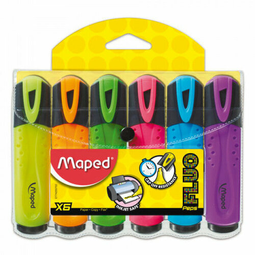 Набор текстовыделителей MAPED (Франция) 6 шт, ассорти, Fluo Pep\'s Classic, линия 1-5 мм, 742557