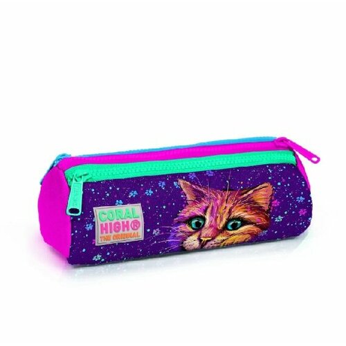 Пенал-косметичка Coral High Cat Patterned, 3отд, ткань, 220*70*70