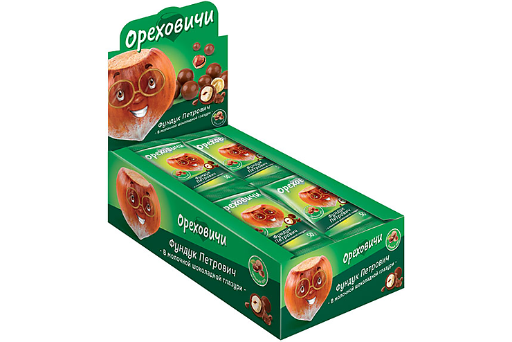«Ореховичи», драже «Фундук Петрович» в молочно-шоколадной глазури, 50 г (упаковка 16 шт.)