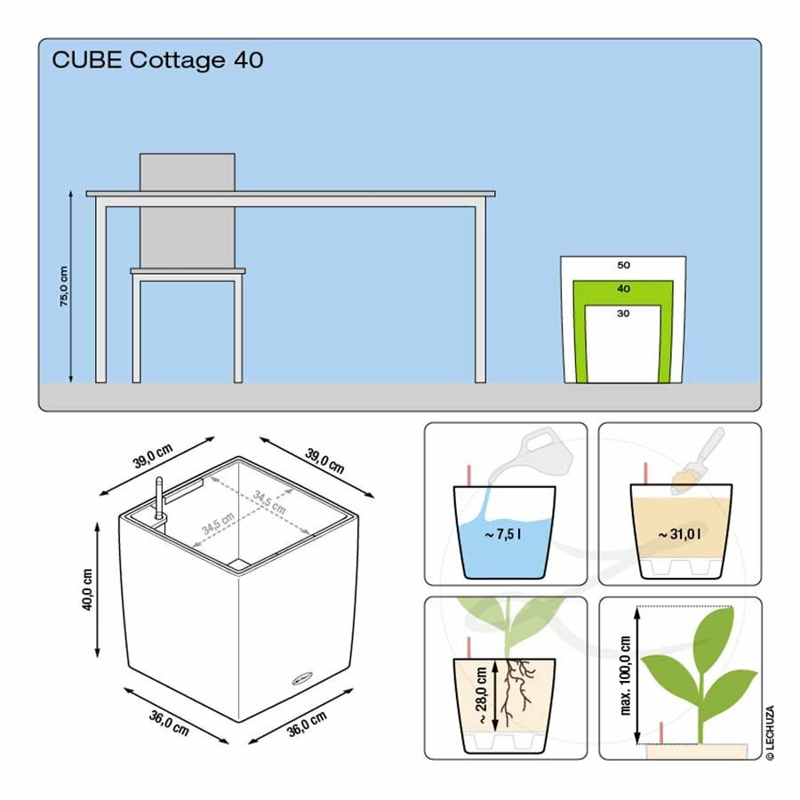 Кашпо trend cube 40x40см белое с автополивом (15380) Lechuza - фото №15