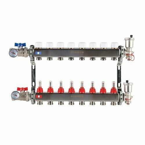 Коллекторная группа для теплого пола ROMMER RMS1210 - 1" на 8 контуров 3/4" EK