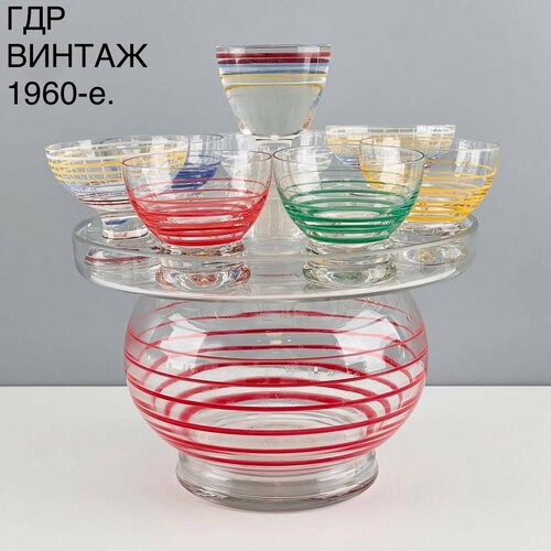Винтажный питейный набор Цветные полосы Минимализм Стекло ГДР 1960-е 15000₽