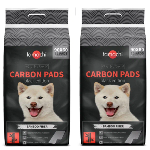 Пеленки для животных Tamachi, Carbon Pads, черные с угольным волокном, 90 х 60 см, 15 шт, 2 уп