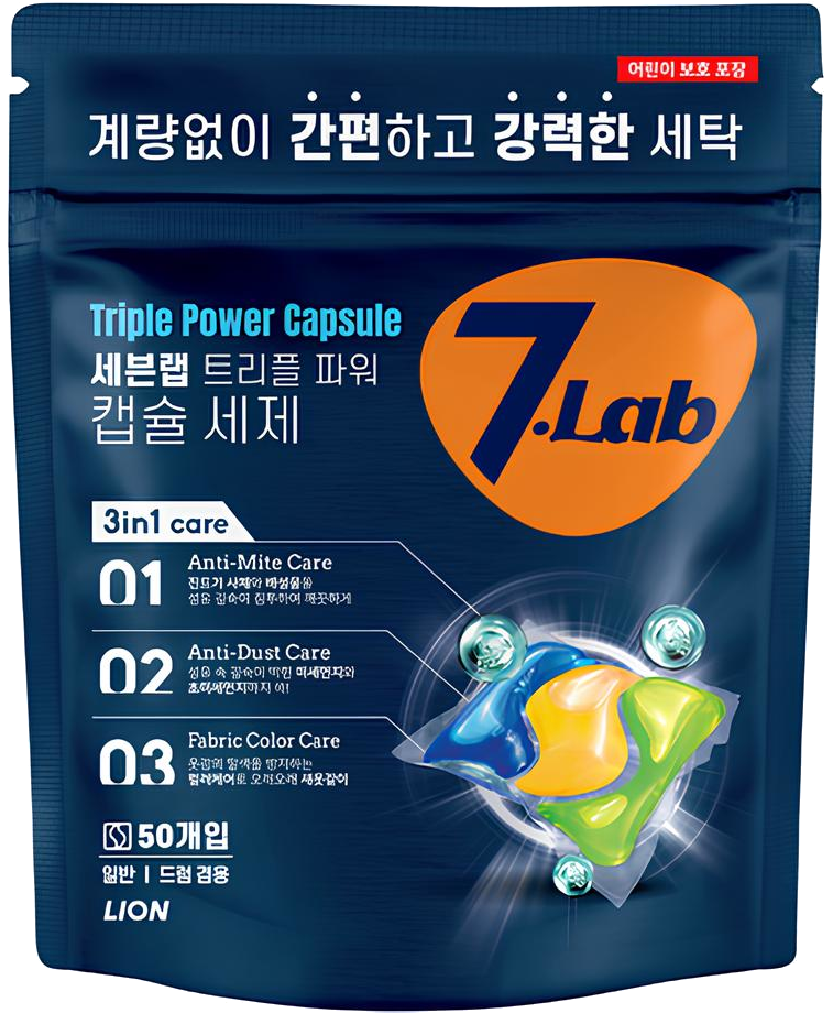 LION Капсулы для стирки белья 7 Lab Triple Power Capsule Detergent 3 в 1, 50 шт