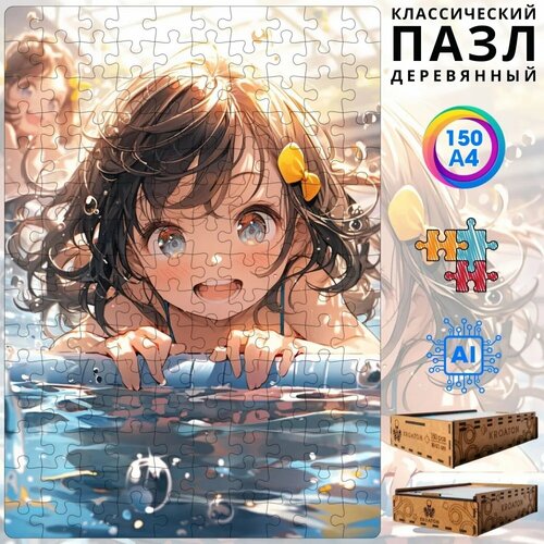 Деревянный пазл Аниме Девушка в бассейне 150 деталей 29х20 см