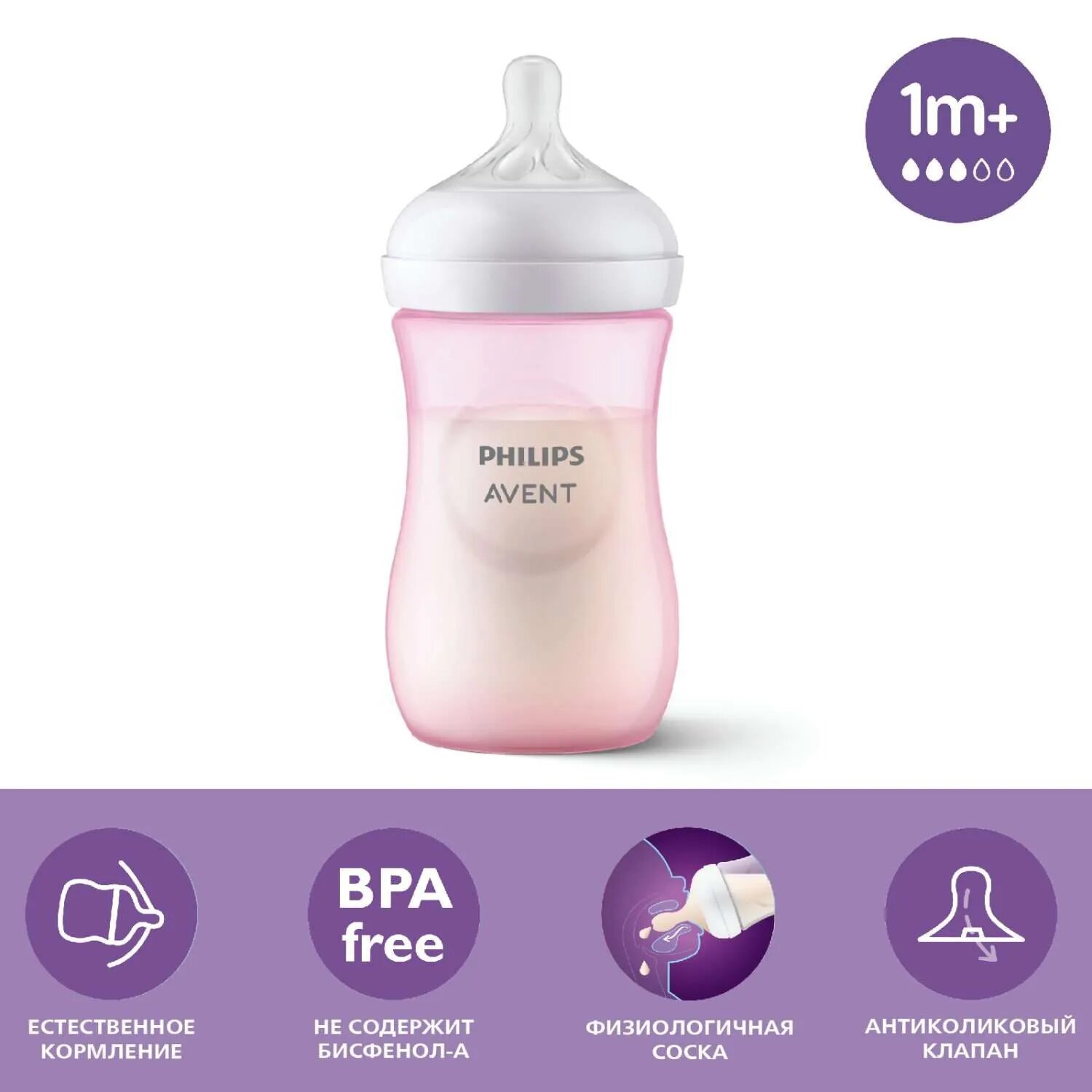 Бутылочка для кормления Philips Avent Natural Response 260мл с 1месяцев Розовая SCY903/11