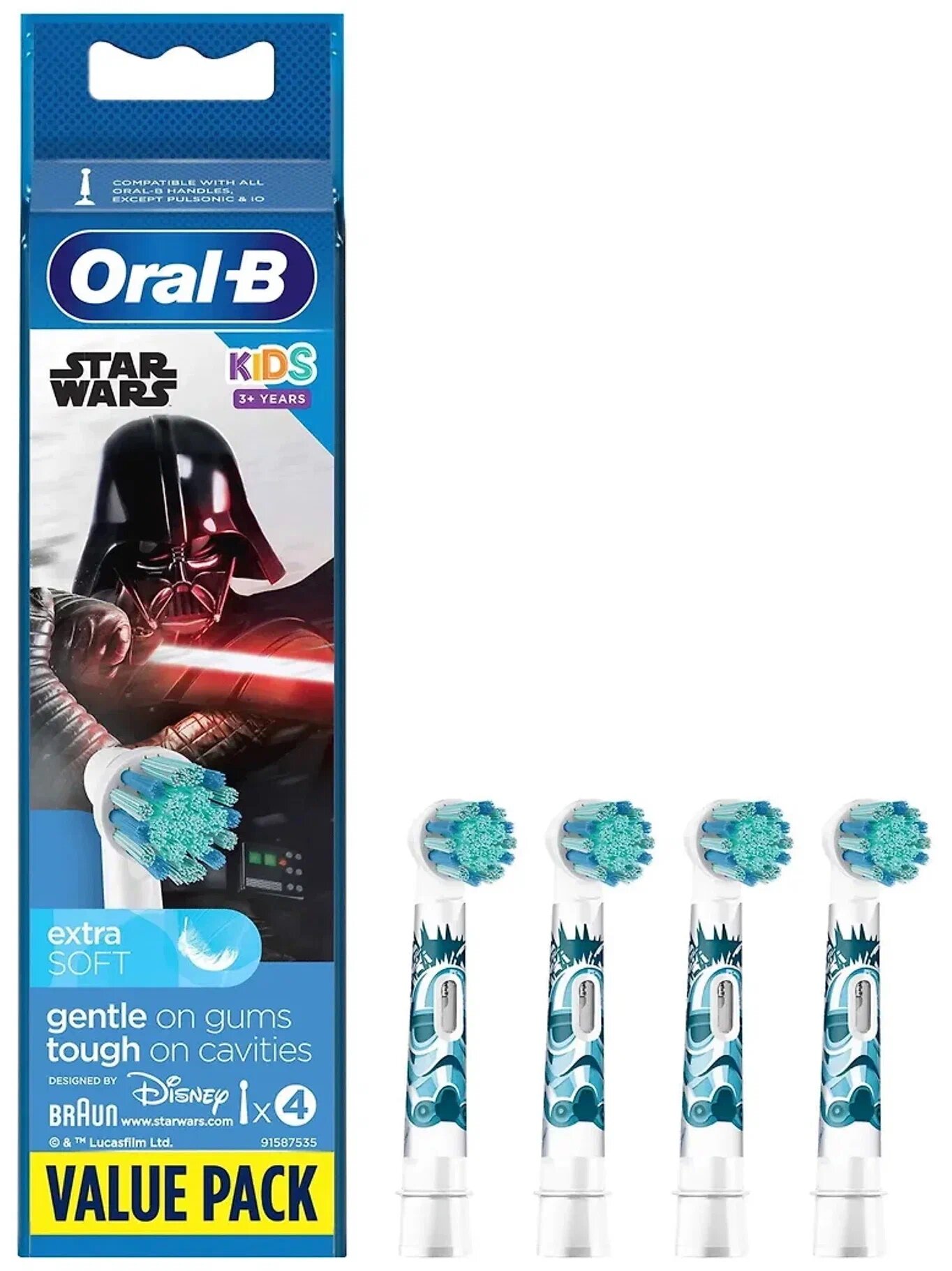 4 насадки для зубных щеток Oral-B Звёздные войны Star Wars EB10S, мягкие насадки для деликатной чистки