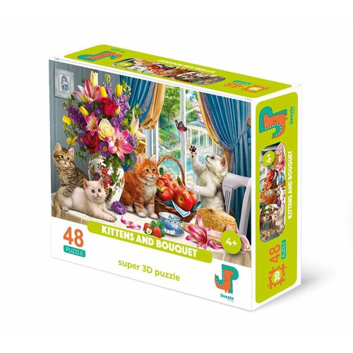 Пазл детский 3D Jazzle Puzzle 48 деталей Котята и букет 580₽