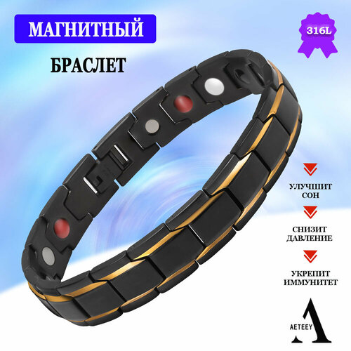 Браслет AETEEY, турмалин, 1 шт., размер 22 см, золотистый, черный