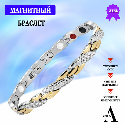 Браслет AETEEY, турмалин, 1 шт., серебристый, золотистый