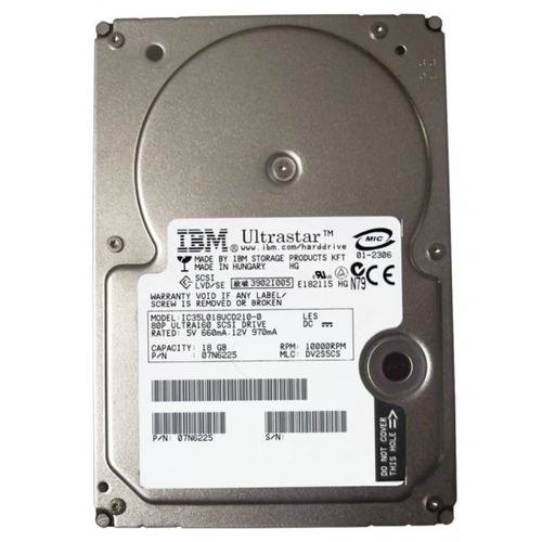 Жесткий диск IBM 07N6225 18Gb U160SCSI 3.5 HDD жесткий диск ibm dpss 309170 9 1gb 7200 u160scsi 3 5 hdd
