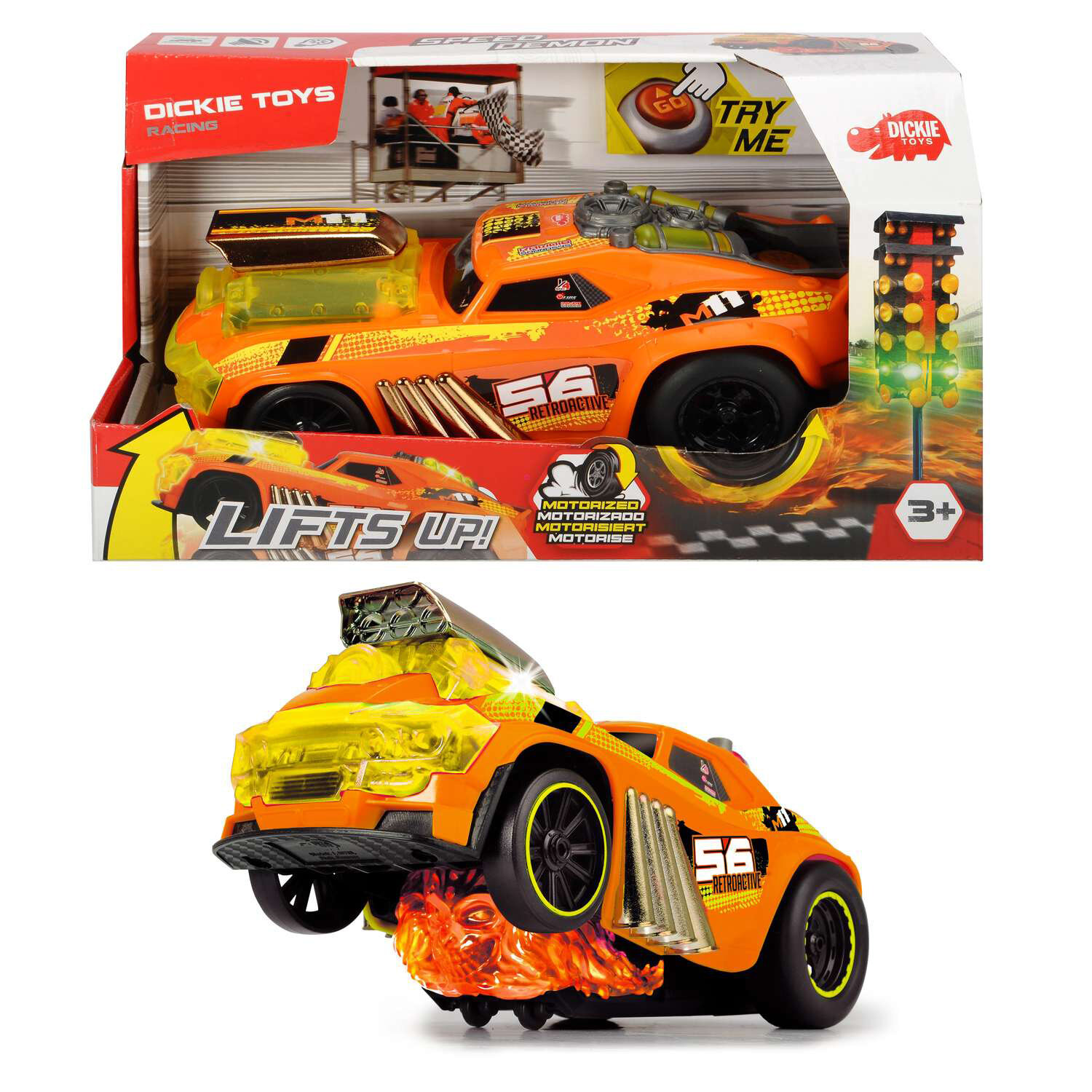Dickie Toys машинка "Демон скорости моторизированная" 25см, оранжевая, свет, звук, 3764008 - фото №7