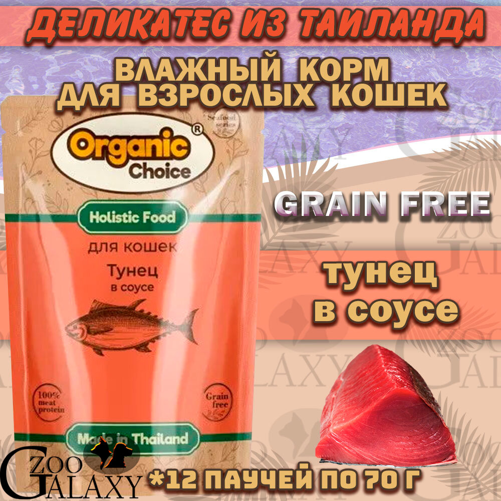 Organic Сhoice Grain Free паучи для кошек тунец в соусе 12х70 г