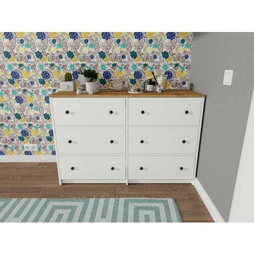 Комод белый шагрить/дуб Вотан 6 ящ 120x80x40