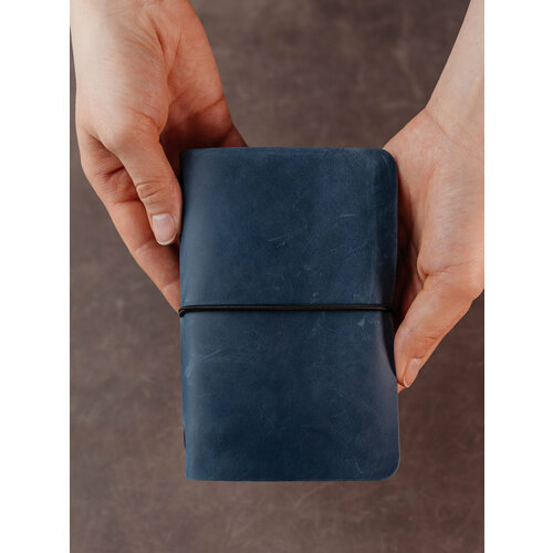 Кожаный блокнот А6 Ptaho со сменными тетрадями/Записная книжка из натуральной кожи, 9х14,5см, 96 листов, голубой