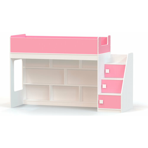 Кровать-чердак с игровой зоной и угловой лестницей Ridgimmi 33 белый розовый 27335₽