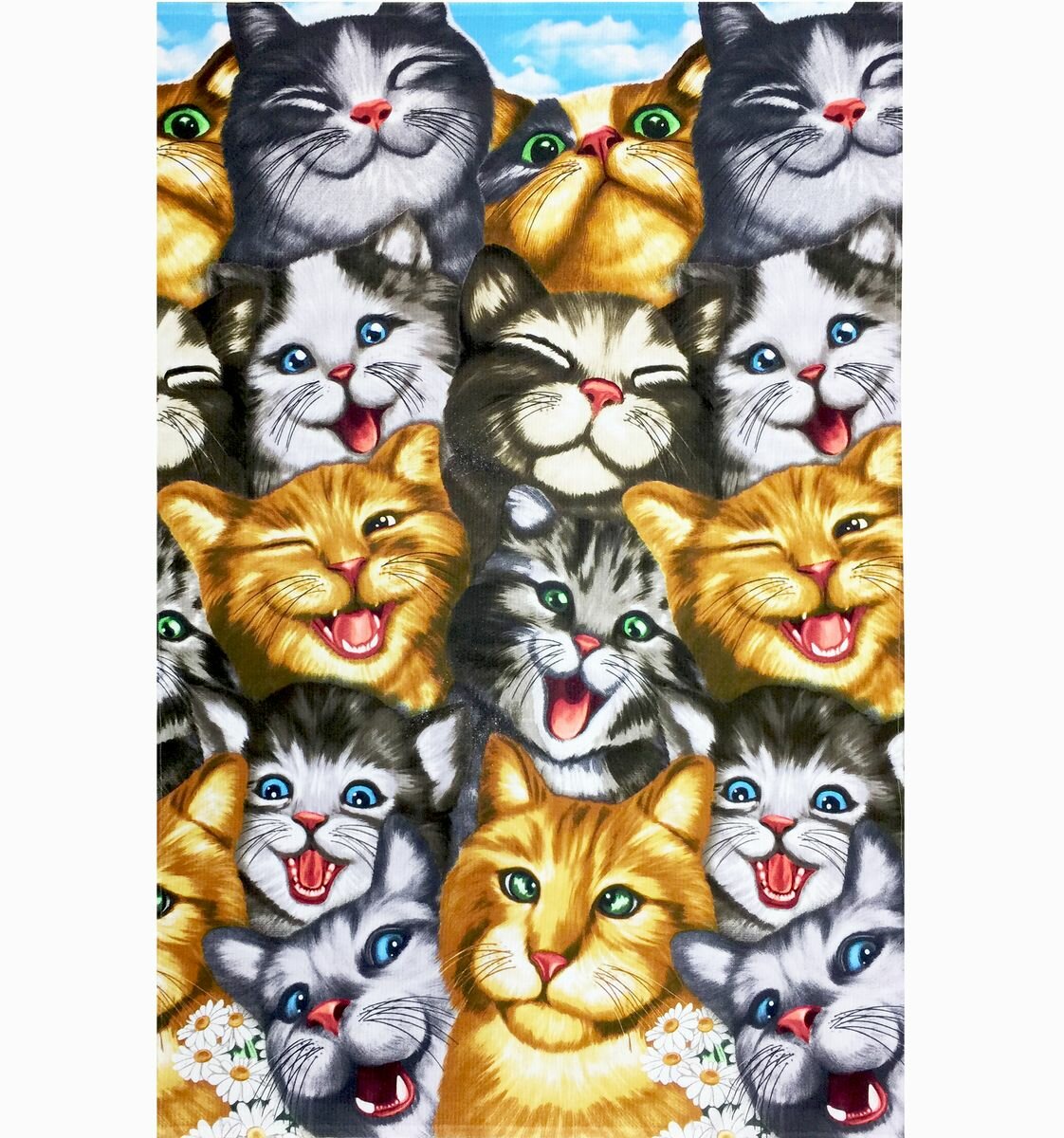 фото Полотенце вафельное пляжное 100*150 см (Кошки 3 D)