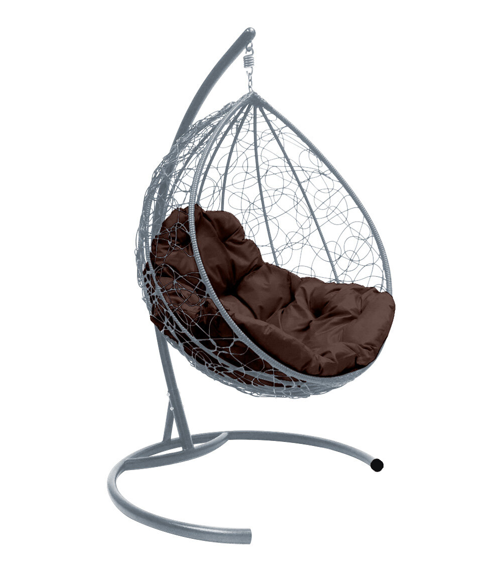 Подвесное кресло M-group капля с ротангом серое коричневая подушка