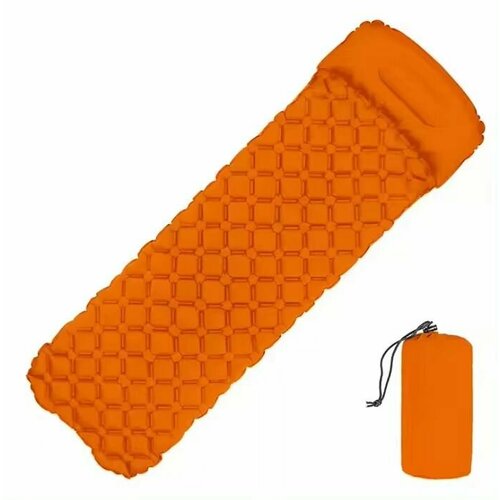 Надувной туристический коврик-матрас с подушкой и чехлом 190х60 см оранжевый
